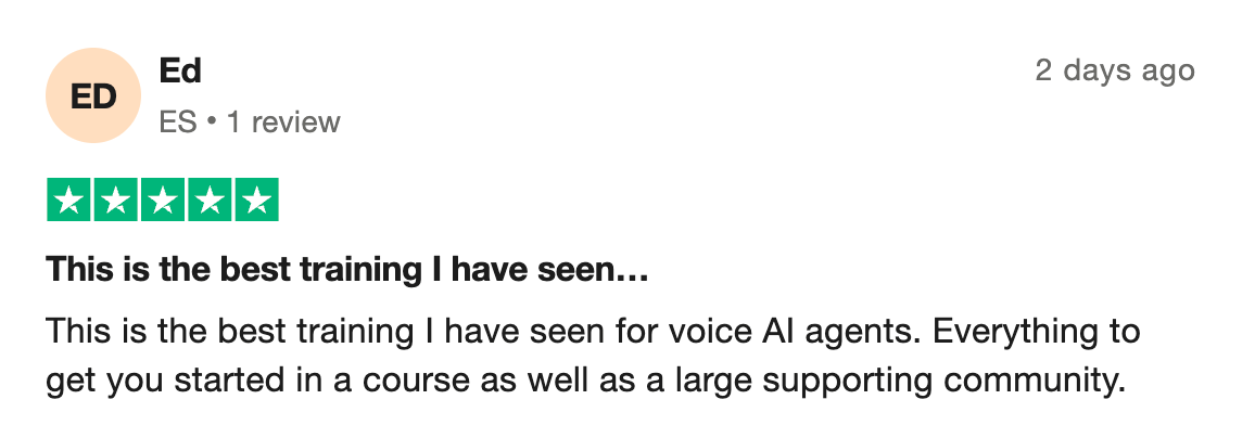 Voice AI Bootcamp member testimonial 28
